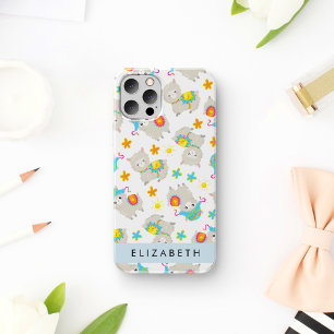 Muster aus Lamas, Alpakas, Blumen, Ihrem Namen iPhone 16 Hülle