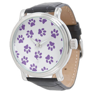 Muster aus Pfoten, Hundepfoten, lila Pfoten Armbanduhr