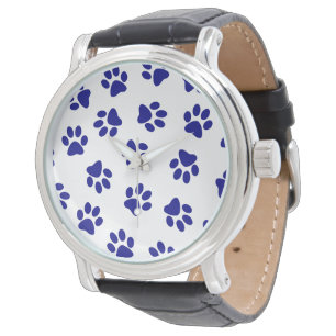 Muster aus Pfoten, Hundepfoten, marineblaue Pfoten Armbanduhr
