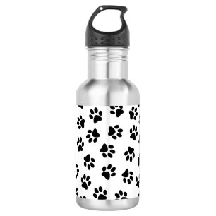 Muster aus Pfoten, Hundepfoten, schwarze Pfoten Edelstahlflasche