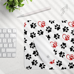 Muster aus Pfoten, schwarzen Pfoten, roten Pfoten, Mousepad