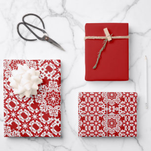 Muster aus rotem und weißem Tile Geschenkpapier Set