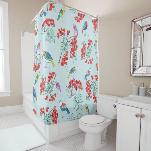 Muster aus Vögeln und Beeren Duschvorhang (Beispiel)