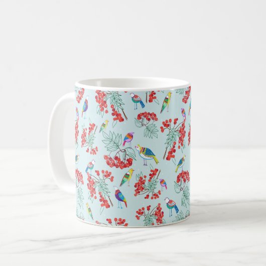 Muster aus Vögeln und Beeren Kaffeetasse (Vorderseite Links)