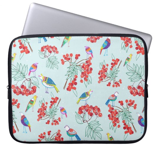 Muster aus Vögeln und Beeren Laptopschutzhülle (Vorderseite)