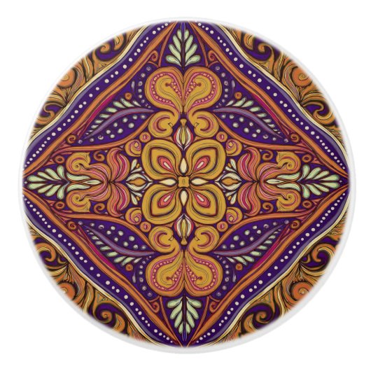 Muster Batik Gelb Blau Keramikknauf (Vorderseite)