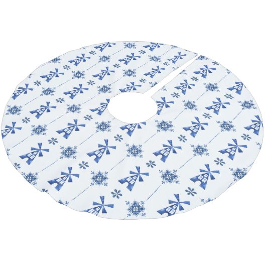 Muster-Baum-Rock Holländer-Delfts blauer Polyester Weihnachtsbaumdecke (Schrägansicht)