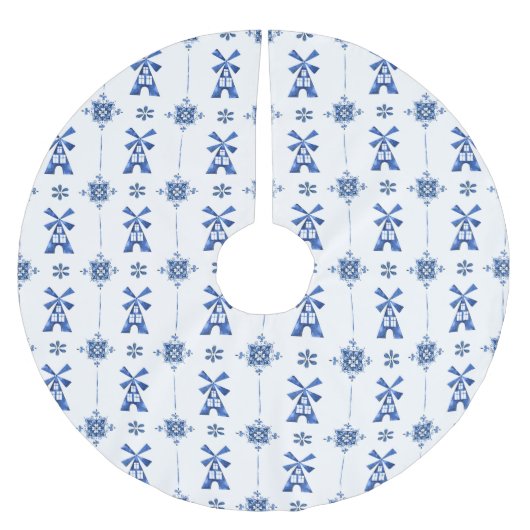 Muster-Baum-Rock Holländer-Delfts blauer Polyester Weihnachtsbaumdecke (Vorderseite)