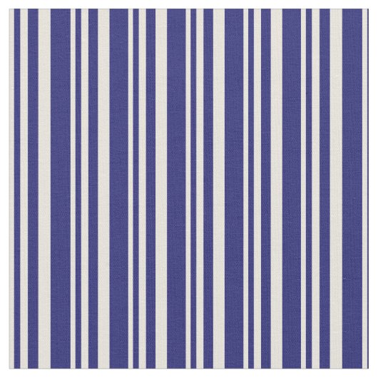 Muster Beige & Midnight Blue Lines/Streifen Stoff (Nahaufnahme)