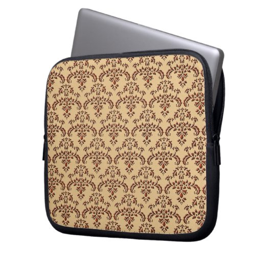 Muster Beige und Braun Damask Laptopschutzhülle (Vorderseite Links)