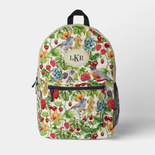 Muster Berries & Birds 3-Buchstaben-Monogramm Bedruckter Rucksack