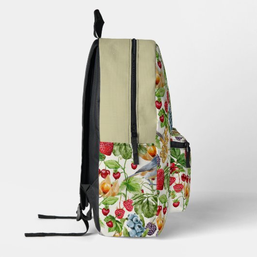 Muster Berries & Birds 3-Buchstaben-Monogramm Bedruckter Rucksack (Links)