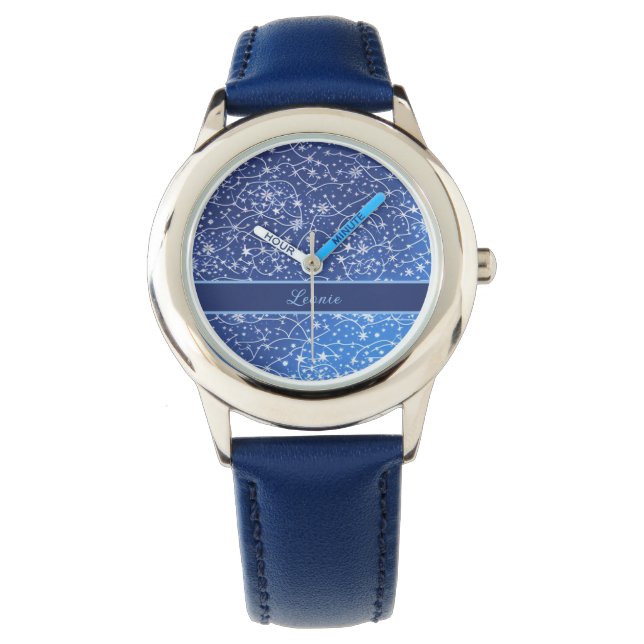 Muster blau mit weißen Sternen Armbanduhr (Vorderseite)