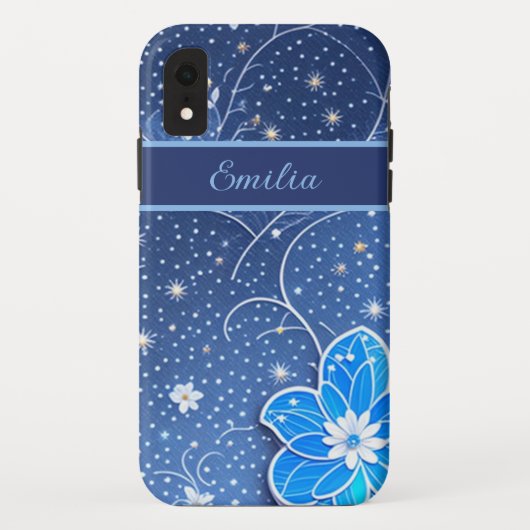 Muster blau weiß mit Blumen Case-Mate iPhone Hülle (Rückseite)