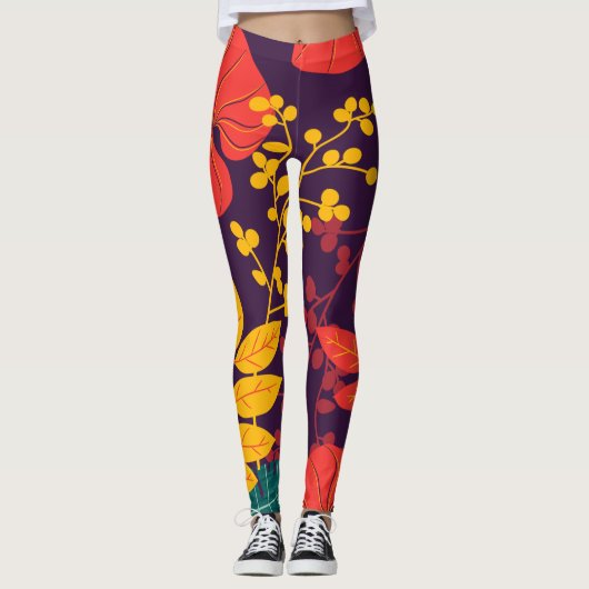 Muster Blume bunt glänzend Leggings (Vorderseite)