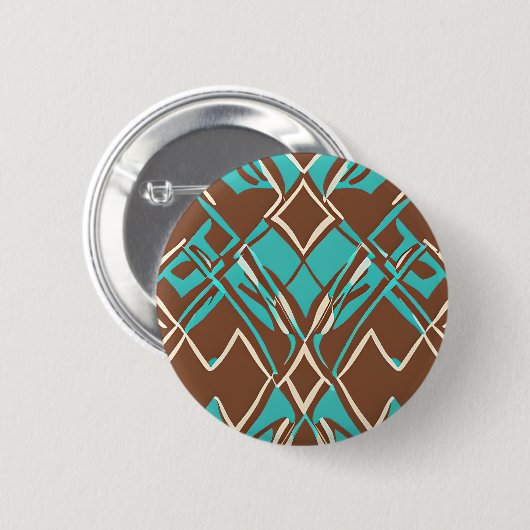 Muster Boho Brown und Turquoise geometrische Forme Button (Vorne & Hinten)