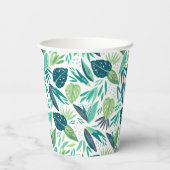 Muster botanisches Grün/Weiße Blätter Pappbecher (Rückseite)