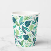 Muster botanisches Grün/Weiße Blätter Pappbecher (Vorderseite)