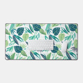 Muster botanisches Grün/Weiße Blätter Schreibtischunterlage (Tastatur & Maus)