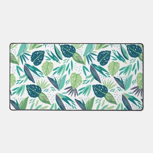 Muster botanisches Grün/Weiße Blätter Schreibtischunterlage (Vorderseite)