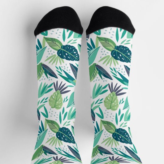 Muster botanisches Grün/Weiße Blätter Socken (Oben)