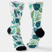 Muster botanisches Grün/Weiße Blätter Socken (Gewinkelt)