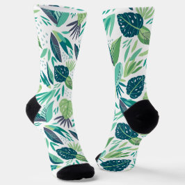 Muster botanisches Grün/Weiße Blätter Socken