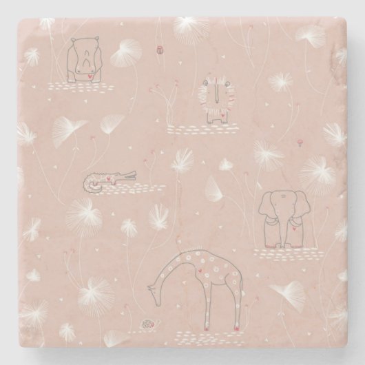 Muster, das niedliche Babydschungeltiere anzeigt Steinuntersetzer (Vorderseite)