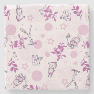 Muster, das Vintage Babytiere anzeigt Steinuntersetzer