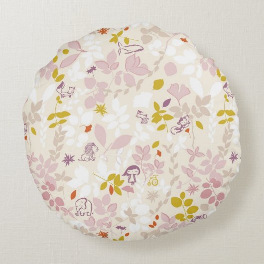 Muster, das wunderliche Tiere anzeigt Rundes Kissen (Rückseite)