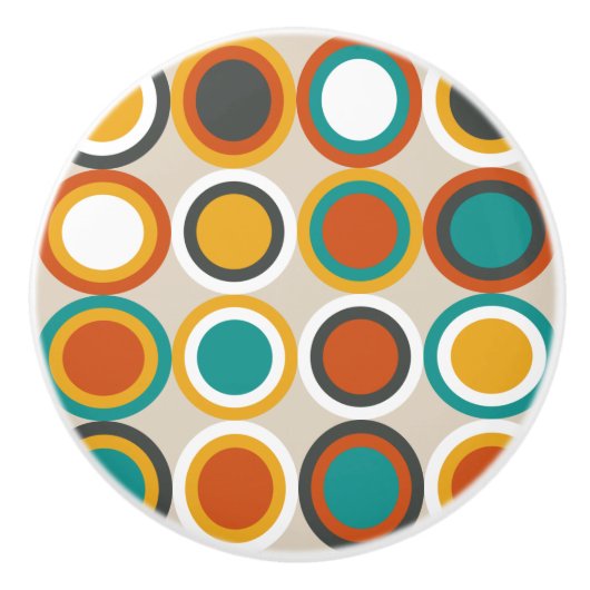 Muster der Aquamarin-braunen Kreise der Funky 1970 Keramikknauf (Vorderseite)