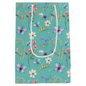 Muster der aquamarinen Wildblume Mittlere Geschenktüte (Rückseite)