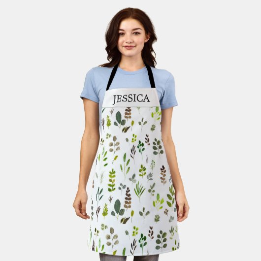 Muster der Aquarellfarben Eukalyptus-Blätter Schürze (Getragen)