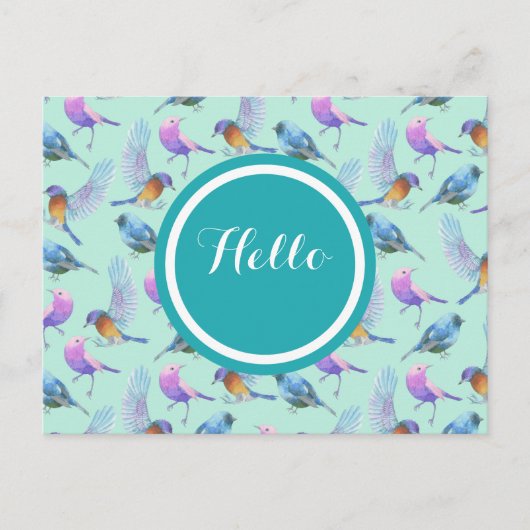 Muster der Aquarellvögel in Rosa und Blau Postkarte (Vorderseite)