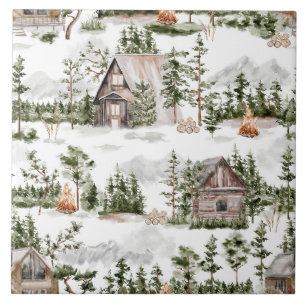 Muster der Aquarellwälder Fliese