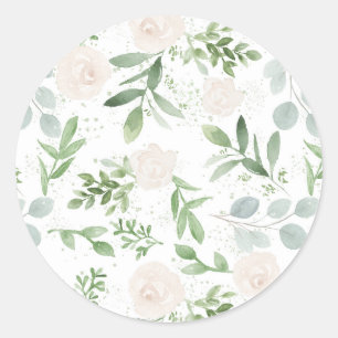 Muster der Aquarellwiesen und der weißen Blume Runder Aufkleber