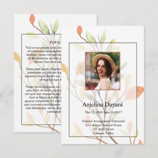 Muster der Beerdigungskarte (Vorne/Hinten)