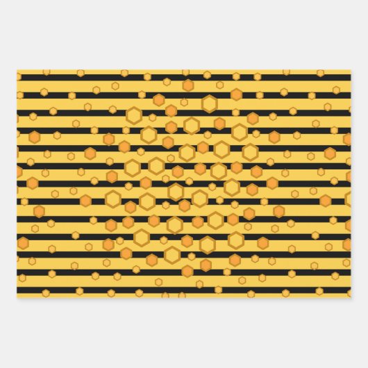 Muster der Bienenreifen Gelb und Schwarz mit Hexag Geschenkpapier Set (Vorderseite 2)