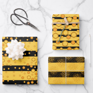 Muster der Bienenreifen Gelb und Schwarz mit Hexag Geschenkpapier Set