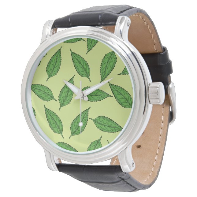 Muster der Blätter, Leaf-Muster, Frühjahrsvorschau Armbanduhr (Schrägansicht)