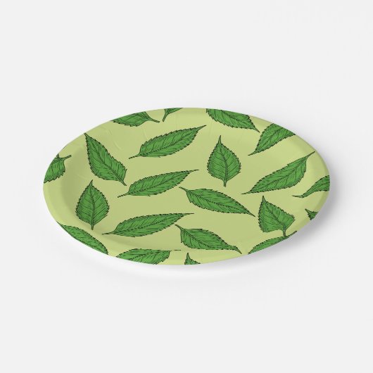 Muster der Blätter, Leaf-Muster, Frühjahrsvorschau Pappteller (Schrägansicht)