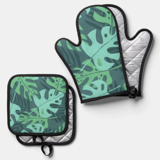 Muster der Blätter Ofenhandschuh & Topflappen-Set (Vorderseite/Rückseite)