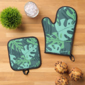 Muster der Blätter Ofenhandschuh & Topflappen-Set (Oben Unten)