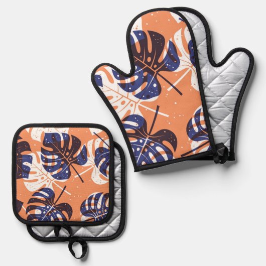 Muster der Blätter Ofenhandschuh & Topflappen-Set (Vorderseite/Rückseite)