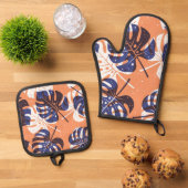 Muster der Blätter Ofenhandschuh & Topflappen-Set (Oben Unten)