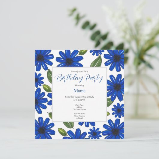Muster der blauen Blume Einladung (Stehend Vorderseite)
