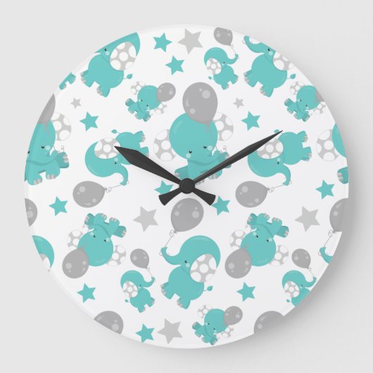 Muster der blauen Elefanten, Niedliche Elefanten, Große Wanduhr (Vorderseite)