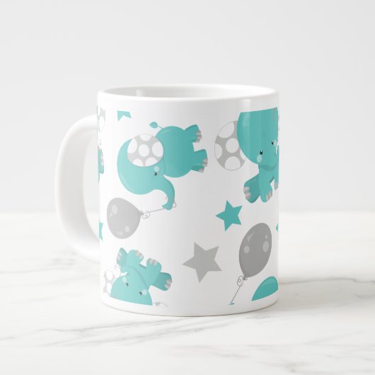 Muster der blauen Elefanten, Niedliche Elefanten,  Jumbo-Tasse (Vorderseite Links)