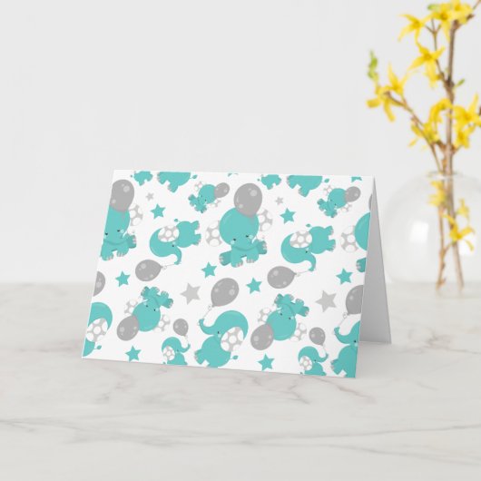 Muster der blauen Elefanten, Niedliche Elefanten, Karte (Gelbe Blume)