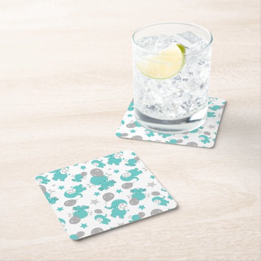 Muster der blauen Elefanten, Niedliche Elefanten,  Rechteckiger Pappuntersetzer (Vor Ort)